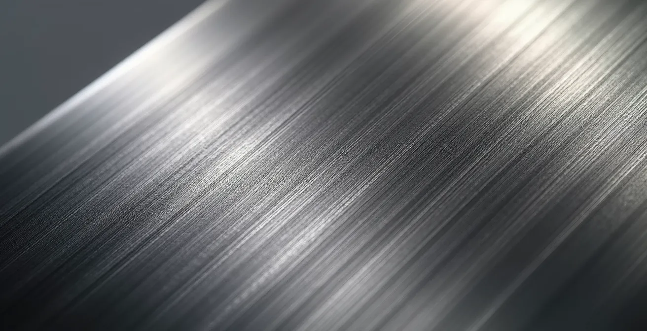 Vue macro détaillée de la surface d'acier inoxydable montrant l'effet de la gravure laser