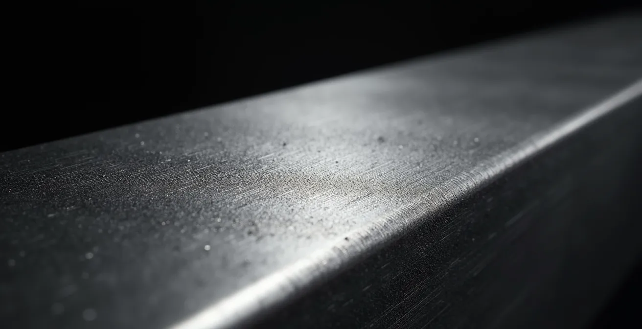 Vue macro de la surface d'inox après gravure laser montrant la structure cristalline intacte